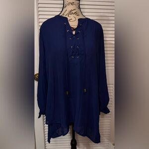 New directions medium Navy Blue Lace-Up Blouse